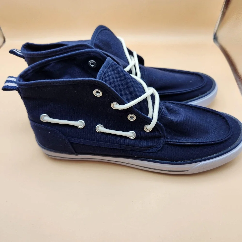 Collection 'O' Boat Shoes Mens Size 9 Navy Canvas High Top Lace Up VRL-03